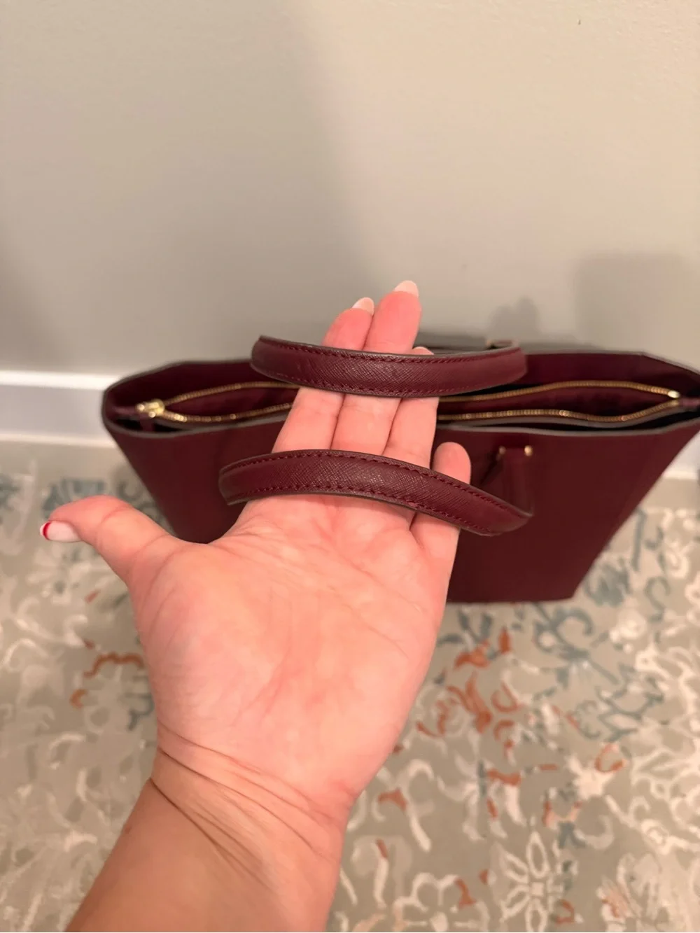 Tory Burch Wine Saffiano Leather Tote with Gold Logo